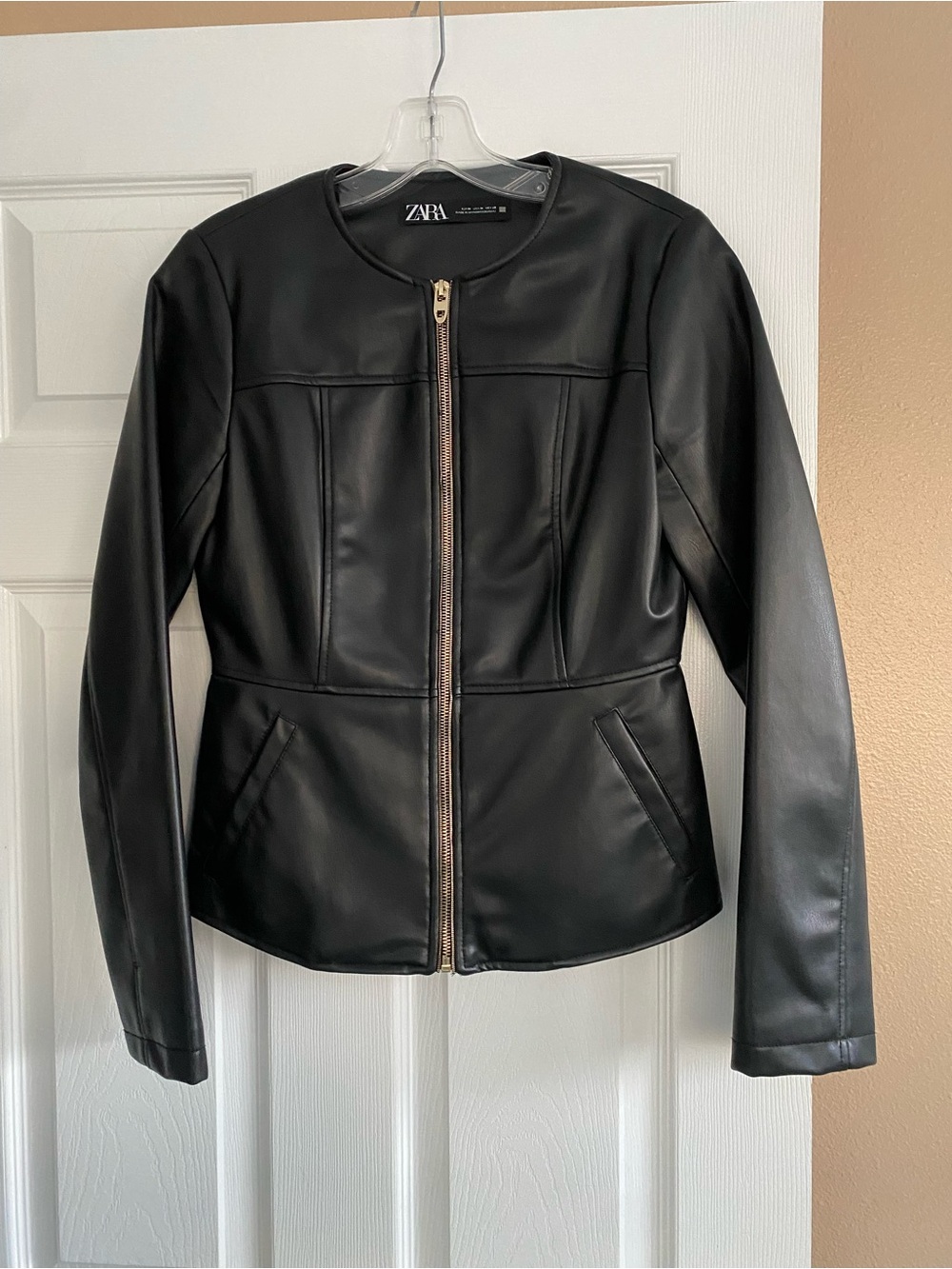 ZARA Black Faux Leather Zip-Front Jacket